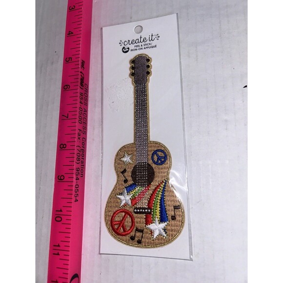 Iron on patch Guitar peace sign rainbow - Picture 2 of 6